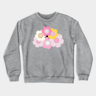 Yellow and pink flowers over black background Crewneck Sweatshirt